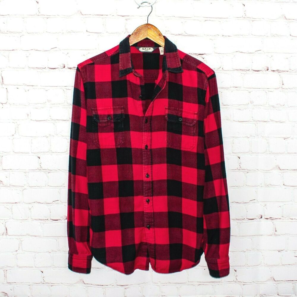 Salt Valley Red Buffalo Plaid Flannel Shirt Cotton Size Small
